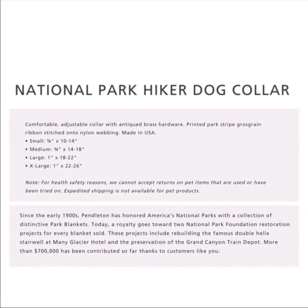 Pendleton National Park Hiker Dog Collar